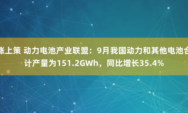 涨上策 动力电池产业联盟：9月我国动力和其他电池合计产量为151.2GWh，同比增长35.4%